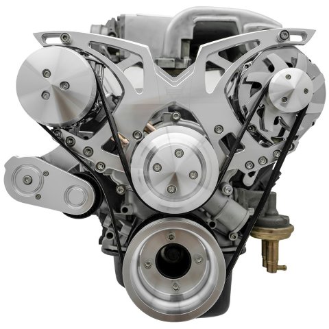 Pulley Kit - Style Track - 6-Rib Serpentine - Aluminum - Clear Powder Coat - Small Block Ford - Kit