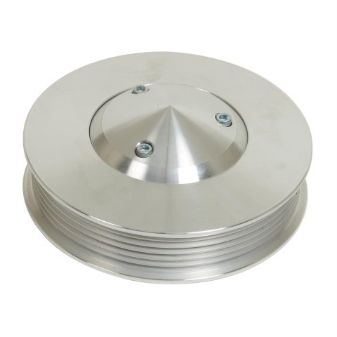 Power Steering Pump Pulley - Serpentine - 6-Rib - Bolt-On - 5 in Diameter - Aluminum - Clear Powder Coat - Mopar B / RB-Series / 426 Hemi - Each