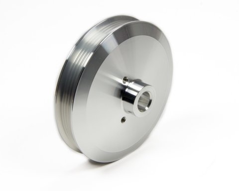 Power Steering Pump Pulley - Serpentine - 5-Rib - Press-On - 6 in Diameter - Aluminum - Clear Powder Coat - Long Water Pump - GM Pumps - Each