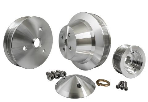 Pulley Kit - Performance Ratio - 6-Rib Serpentine - Aluminum - Clear Powder Coat - Short Water Pump - Small Block Chevy - Kit