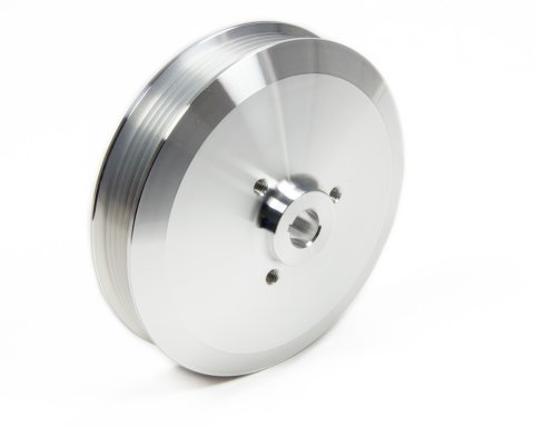 Power Steering Pump Pulley - Serpentine - 6-Rib - Bolt-On - 6 in Diameter - Aluminum - Clear Powder Coat - Long Water Pump - GM Pumps - Each