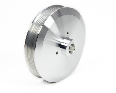 Power Steering Pump Pulley - Serpentine - 6-Rib - Press-On - 6 in Diameter - Aluminum - Clear Powder Coat - Long Water Pump - GM Pumps - Each