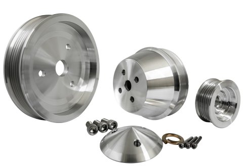 Pulley Kit - High Water Flow Ratio - 6-Rib Serpentine - Aluminum - Clear Powder Coat - Short Water Pump - Small Block Chevy - Kit