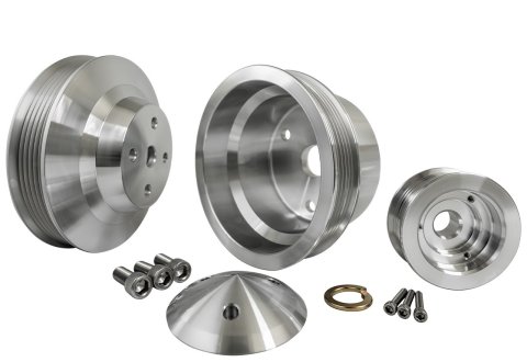 Pulley Kit - Performance Ratio - 6-Rib Serpentine - Aluminum - Clear Powder Coat - Long Water Pump - Small Block Chevy - Kit