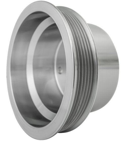 Crankshaft Pulley - Performance Ratio - Serpentine - 6-Rib - 5.75 in Diameter - Hardware Included - Aluminum - Clear Powder Coat - Long Water Pump - Small Block Chevy - Each