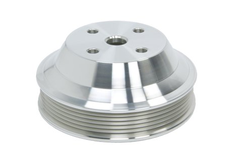 Water Pump Pulley - High Water Flow Ratio - Serpentine - 6-Rib - 5.25 in Diameter - Aluminum - Clear Powder Coat - Long Water Block - Chevy V8 - Kit
