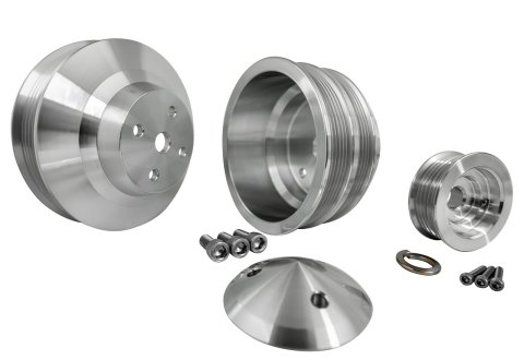 Pulley Kit - Performance Ratio - 6-Rib Serpentine - Aluminum - Clear Powder Coat - Long Water Pump - Small Block Chevy - Kit