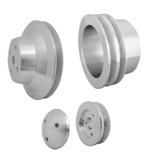 Pulley Kit - Performance Ratio - 2 Groove V-Belt - Aluminum - Clear Powder Coat - Long Water Pump - Big Block Chevy - Kit