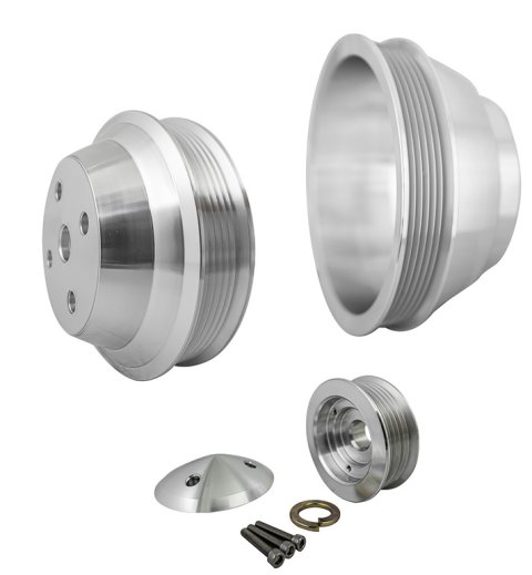 Pulley Kit - High Water Flow Ratio - 6-Rib Serpentine - Aluminum - Clear Powder Coat - Long Water Pump - Big Block Chevy - Kit