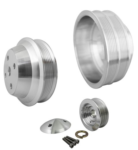 Pulley Kit - High Water Flow Ratio - 6-Rib Serpentine - Aluminum - Clear Powder Coat - Long Water Pump - Big Block Chevy - Kit