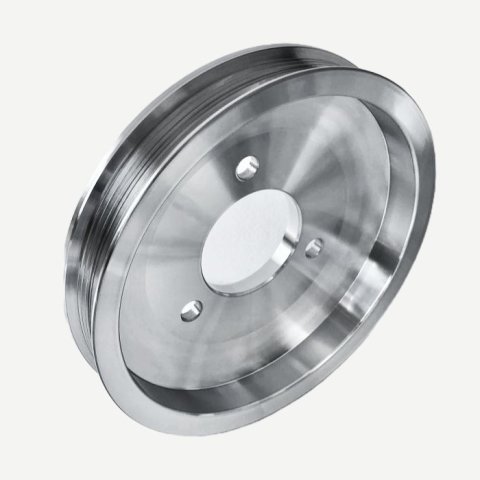 Crankshaft Pulley - Serpentine - 6-Rib - 7 in Diameter - Hardware Included - Aluminum - Clear Powder Coat - Short Water Pump - Big Block Chevy - Each