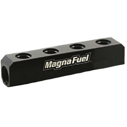 Fuel Block - Two 10 AN Female O-Ring Inlets - Four 6 AN Female O-Ring Outlets - Aluminum - Black Anodized - Each