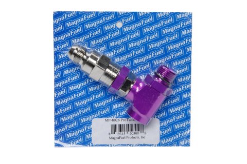 Fuel Bypass Valve - Adjustable - 18 to 35 psi - 8 AN O-Ring Male Inlet - 8 AN Female O-Ring Outlet - 8 AN O-Ring Male Return - Aluminum - Purple Anodized / Zinc Anodized - Each