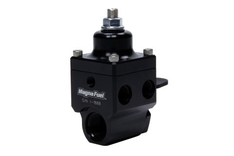 Fuel Pressure Regulator - 4 to 12 psi - In-Line - 10 AN O-Ring Inlet - Four 6 AN O-Ring Outlets - 1/8 in NPT Port - Aluminum - Black Anodized - E85 / Gas / Methanol - Each