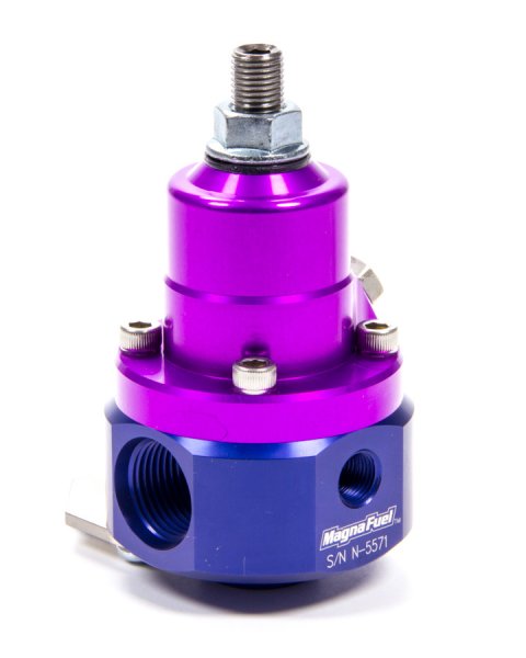 Fuel Pressure Regulator - QuickStar EFI - 35 to 85 psi - In-Line - 8 AN O-Ring Inlets - 6 AN O-Ring Outlet - 1/8 in NPT Port - Aluminum - Blue / Purpl
