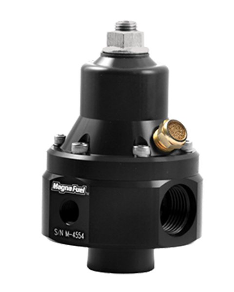 Fuel Pressure Regulator - ProStar EFI - 35 to 85 psi - In-Line - 8 AN O-Ring Inlets - 8 AN O-Ring Outlet - 8 AN O-Ring Return - Bypass - 1/8 in NPT - Aluminum - Black Anodized - E85 / Gas / Methanol / Each