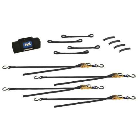 Tie Down Strap Kit - Utility Pack - Four 1 x 6 ft Ratchet Straps - Four Soft Loop Extensions - Gear Bag - Black - Kit