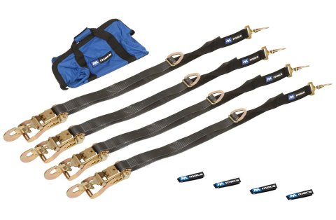 Tie Down Strap Kit - Super Pack - Four 2 x 8 ft Direct Hook Combination Ratchet Straps - Gear Bag - Black - Kit