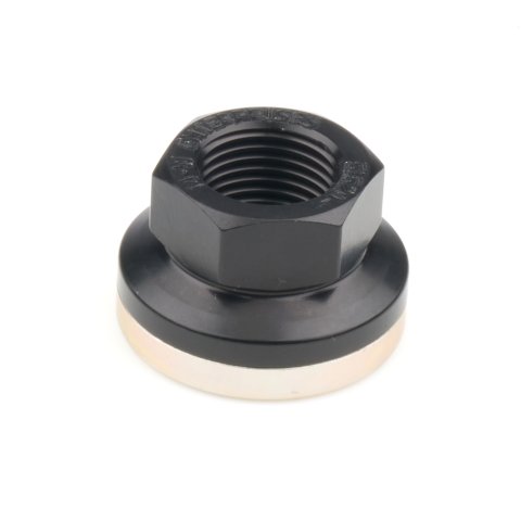 Lug Nut - Encapsulated - 5/8-18 in Right Hand Thread - 13/16 in Hex Head - 1/8 in Grip - Flat Seat - Open End - Aluminum - Black / Gold Anodized - Each