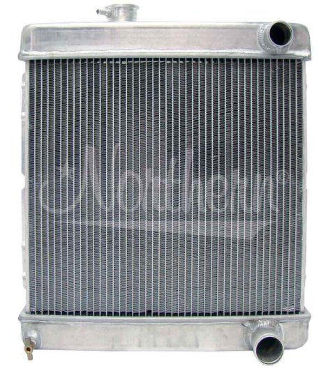 Radiator - 20.25 in W x 18.5 in H x 3.125 in D - Passenger Side Inlet - Passenger Side Outlet - Aluminum - Ford Mustang 1964-66 - Each