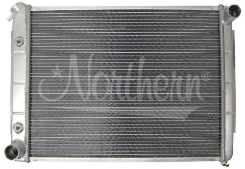 Radiator - 26.25 in W x 18.5 in H x 3.125 in D - Passenger Side Inlet - Driver Side Outlet - Aluminum - Natural - Automatic - Mopar 1966-80 - Each