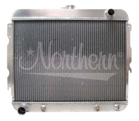 Radiator - Muscle Car Downflow - 25.375 in W x 22.5 in H x 3.125 in D - Passenger Side Inlet - Drivers Side Outlet - Trans Cooler - Aluminum - Natural - Mopar B-Body / E-Body 1966-74 - Each