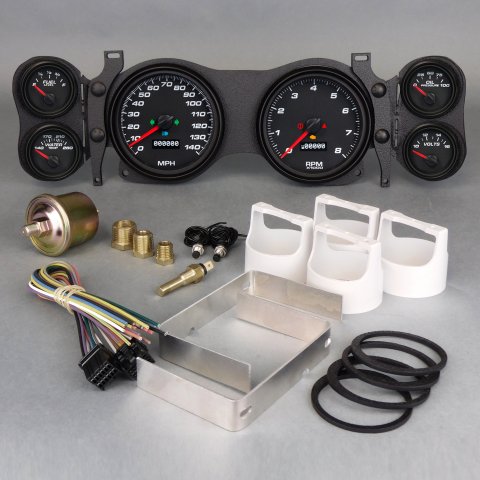 Gauge Kit - Performance - Analog - Fuel Level / Oil Pressure / Speedometer / Tachometer / Voltmeter / Water Temperature - 4-3/8 in / 2-1/16 in Diameter - Black Face - GM F-Body 1970-78 - Kit