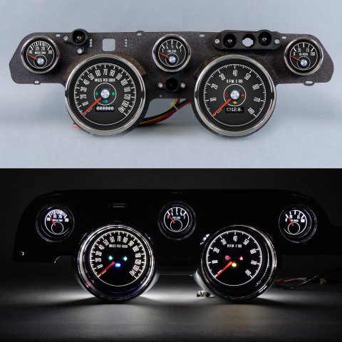 Gauge Kit - M-153 Series - Analog - Fuel Level / Oil Pressure / Water Temperature / Voltmeter / Tachometer / Speedometer - Black Face - Ford Mustang 1967-68 - Kit