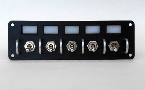 Switch Panel - Dash Mount - 7 x 2 in - 5 Toggles - LED Lighted - Label Sheet Included - Black - Kit