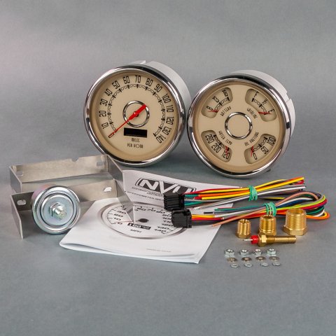 Gauge Kit - Woodward - Analog - Fuel Level / Oil Pressure / Speedometer / Voltmeter / Water Temperature - 4-3/8 in Diameter - Beige Face - Kit