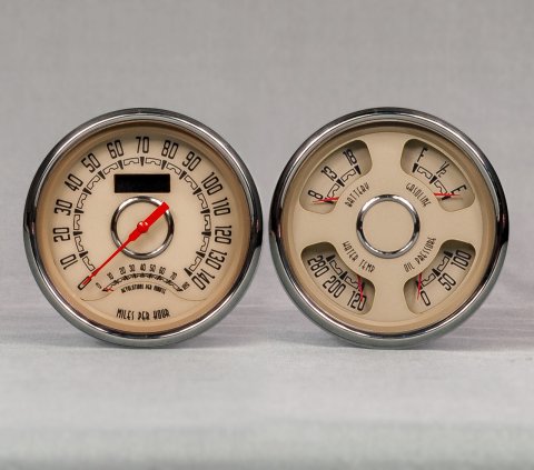 Gauge Kit - Woodward - Analog - Fuel Level / Oil Pressure / Speedometer / Tachometer / Voltmeter / Water Temperature - 4-3/8 in Diameter - Beige Face - Kit
