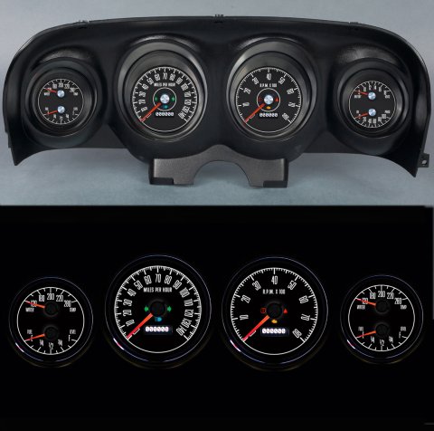 Gauge Kit - M-153 Series - Analog - Fuel Level / Oil Pressure / Water Temperature / Voltmeter / Tachometer / Speedometer - Black Face - Ford Mustang 1969-70 - Kit