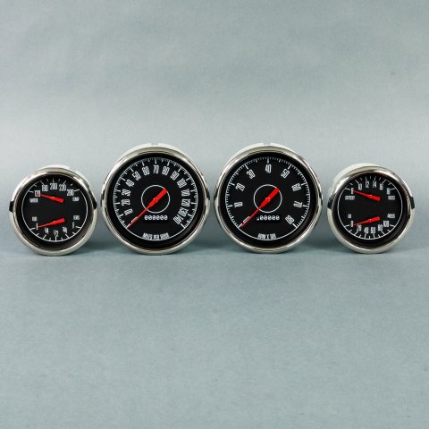 Gauge Kit - Mustang 67 Series - Fuel Level / Oil Pressure / Speedometer / Tachometer / Voltmeter / Water Temperature - 4-3/8 in / 3-7/16 in Diameter - Black Face - Panel Included - Mustang 1969-70 - Kit