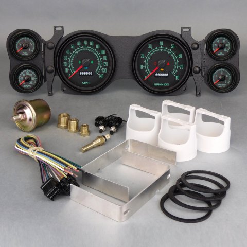 Gauge Kit - 69 Series - Analog - Fuel Level / Oil Pressure / Water Temperature / Voltmeter / Tachometer / Speedometer - Black Face - GM F-Body 1970-78 - Kit