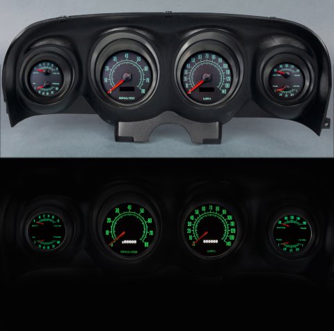 Gauge Kit - Direct Fit 69 Series - Analog - Fuel Level / Oil Pressure / Water Temperature / Voltmeter / Tachometer / Speedometer - Black Face - Ford Mustang 1969-70 - Kit