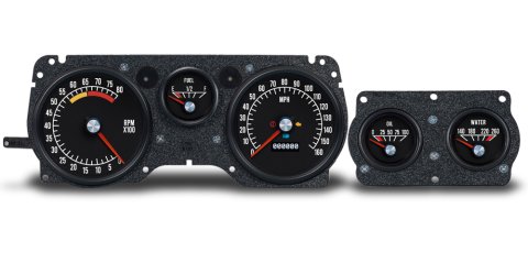 Gauge Kit - Retro-Series - Fuel Level / Oil Pressure / Speedometer / Tachometer / Voltmeter / Water Temperature - Black Face - GM F-Body 1970-81 - Kit