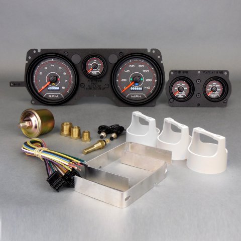 Gauge Kit - CFR Red - Analog - Fuel Level / Oil Pressure / Water Temperature / Voltmeter / Tachometer / Speedometer - Black / Red Face - GM F-Body 1970-81 - Kit