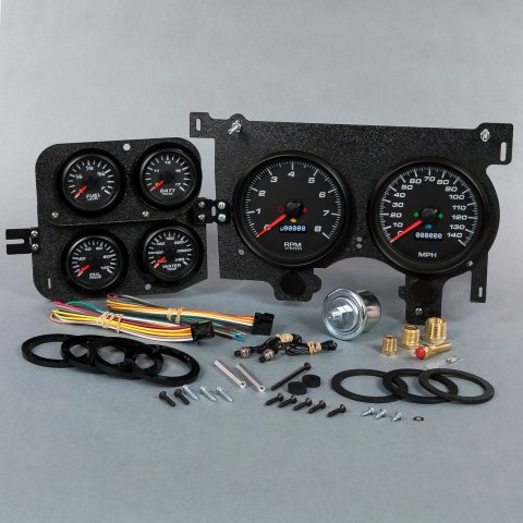 Gauge Kit - F/S Performance II - Fuel Level / Oil Pressure / Speedometer / Tachometer / Voltmeter / Water Temperature - 4-3/8 in / 2-1/16 in Diameter - Black Face - Panel Included - GM Fullsize Truck 1973-87 - Kit
