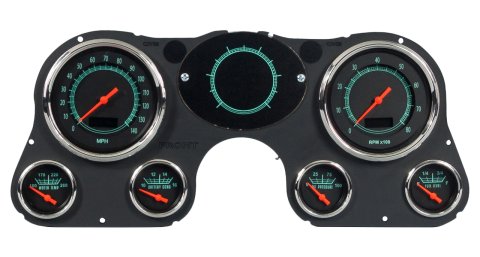 Gauge Kit - Analog - Retro - Fuel Level / Oil Pressure / Speedometer / Tachometer / Voltmeter / Water Temperature - 4-3/8 in / 2-1/16 in Diameter - Black Face - GM Fullsize Truck 1967-72 - Kit