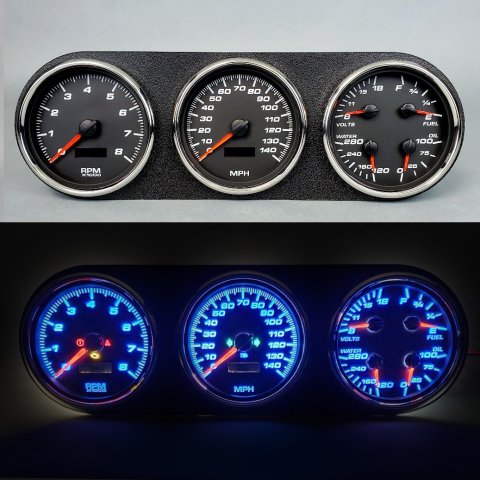 Gauge Kit - Performance II - Analog - Fuel Level / Oil Pressure / Water Temperature / Voltmeter / Tachometer / Speedometer - Black Face - Dodge Fullsize Truck 1981-93 - Kit