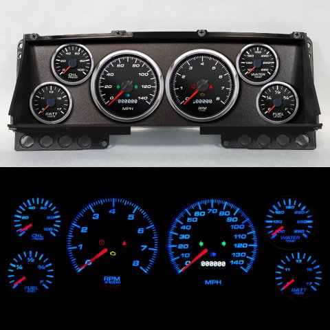 Gauge Kit - Performance II - Analog - Fuel Level / Oil Pressure / Water Temperature / Voltmeter / Tachometer / Speedometer - Black Face - Ford Fullsize Truck 1987-91 - Kit