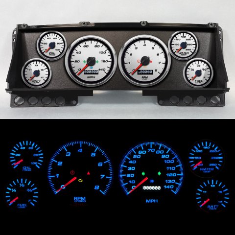 Gauge Kit - Performance II - Analog - Fuel Level / Oil Pressure / Water Temperature / Voltmeter / Tachometer / Speedometer - White Face - Ford Fullsize Truck 1987-91 - Kit
