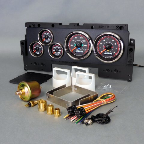Gauge Kit - CFR Red - Analog - Fuel Level / Oil Pressure / Water Temperature / Voltmeter / Tachometer / Speedometer - Black / Red Face - Ford Fullsize Truck 1992-96 - Kit