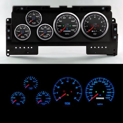 Gauge Kit - Performance II - Analog - Fuel Level / Oil Pressure / Water Temperature / Voltmeter / Tachometer / Speedometer - Black Face - Ford Fullsize Truck 1992-96 - Kit