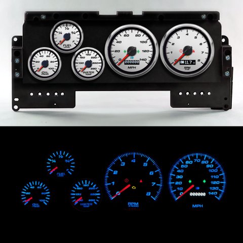 Gauge Kit - Performance II - Analog - Fuel Level / Oil Pressure / Water Temperature / Voltmeter / Tachometer / Speedometer - White Face - Ford Fullsize Truck 1992-96 - Kit