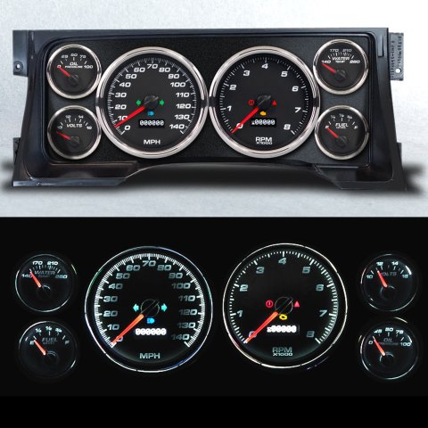 Gauge Kit - Performance - Analog - Fuel Level / Oil Pressure / Water Temperature / Voltmeter / Tachometer / Speedometer - Black Face - GM Fullsize Truck 1995-98 - Kit