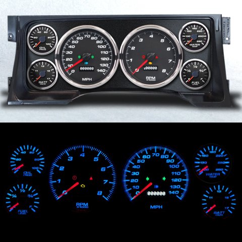 Gauge Kit - Performance II - Analog - Fuel Level / Oil Pressure / Water Temperature / Voltmeter / Tachometer / Speedometer - Black Face - GM Fullsize Truck 1995-98 - Kit