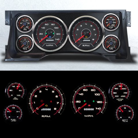 Gauge Kit - CFR Red - Analog - Fuel Level / Oil Pressure / Water Temperature / Voltmeter / Tachometer / Speedometer - Black / Red Face - GM Fullsize Truck 1995-98 - Kit