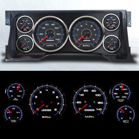 Gauge Kit - CFR Blue - Analog - Fuel Level / Oil Pressure / Water Temperature / Voltmeter / Tachometer / Speedometer - Black / Blue Face - GM Fullsize Truck 1995-98 - Kit