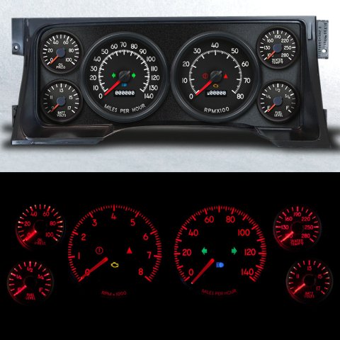Gauge Kit - Aviator - Analog - Fuel Level / Oil Pressure / Water Temperature / Voltmeter / Tachometer / Speedometer - Black Face - GM Fullsize Truck 1995-98 - Kit
